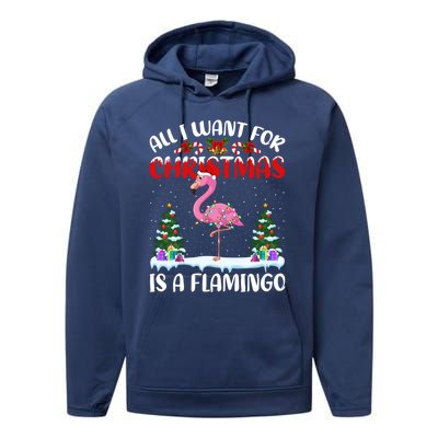 Funny Santa Hat All I Want For Christmas Is A Flamingo Great Gift Performance Fleece Hoodie