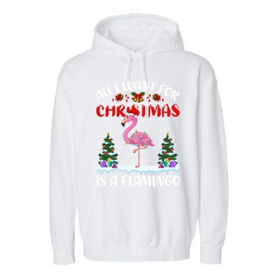 Funny Santa Hat All I Want For Christmas Is A Flamingo Great Gift Garment-Dyed Fleece Hoodie