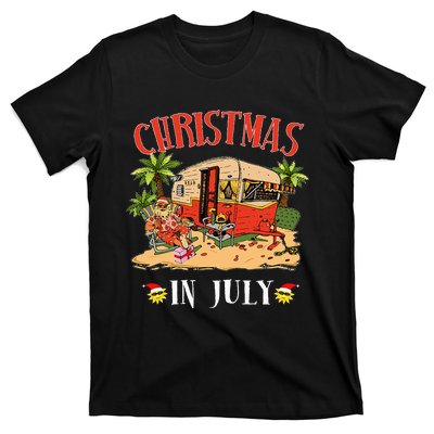 Funny Santa Hawaii Retro Camping RV Christmas in July T-Shirt