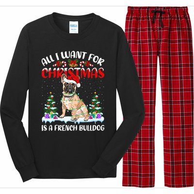 Funny Santa Hat All I Want For Christmas Is A French Bulldog Gift Long Sleeve Pajama Set