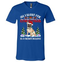 Funny Santa Hat All I Want For Christmas Is A French Bulldog Gift V-Neck T-Shirt