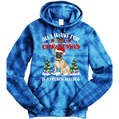 Funny Santa Hat All I Want For Christmas Is A French Bulldog Gift Tie Dye Hoodie