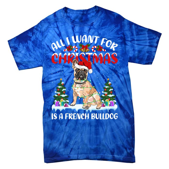 Funny Santa Hat All I Want For Christmas Is A French Bulldog Gift Tie-Dye T-Shirt