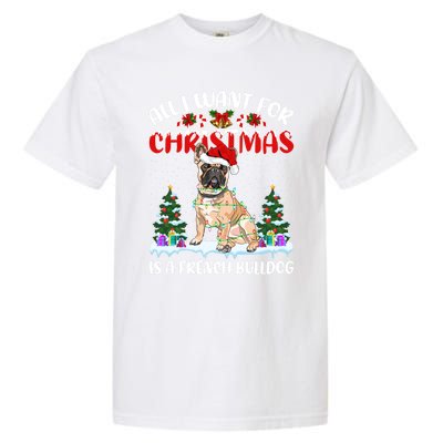 Funny Santa Hat All I Want For Christmas Is A French Bulldog Gift Garment-Dyed Heavyweight T-Shirt