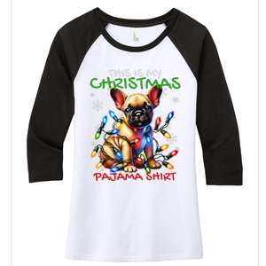 Frenchie Santa Hat & Christmas Lights Cute French Bulldog Women's Tri-Blend 3/4-Sleeve Raglan Shirt