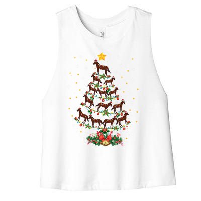 Funny Santa Horses Lover Xmas Gift Horse Christmas Tree Gift Women's Racerback Cropped Tank