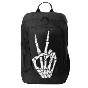 Funny Scary Halloween Skeleton Peace Hand Sign City Backpack