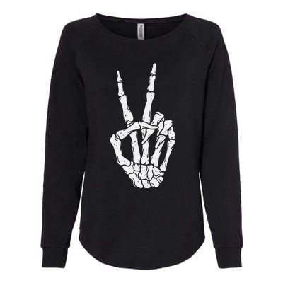 Funny Scary Halloween Skeleton Peace Hand Sign Womens California Wash Sweatshirt