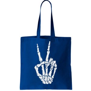 Funny Scary Halloween Skeleton Peace Hand Sign Tote Bag