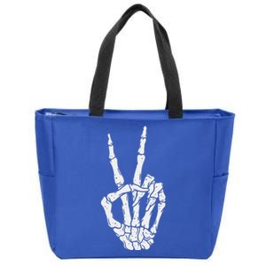 Funny Scary Halloween Skeleton Peace Hand Sign Zip Tote Bag