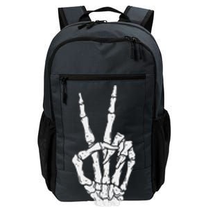 Funny Scary Halloween Skeleton Peace Hand Sign Daily Commute Backpack