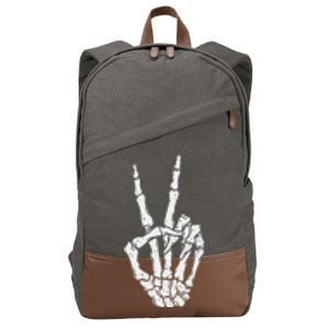 Funny Scary Halloween Skeleton Peace Hand Sign Cotton Canvas Backpack