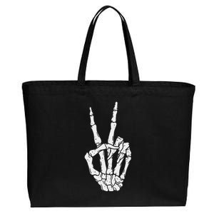 Funny Scary Halloween Skeleton Peace Hand Sign Cotton Canvas Jumbo Tote