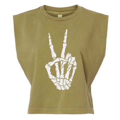 Funny Scary Halloween Skeleton Peace Hand Sign Garment-Dyed Women's Muscle Tee