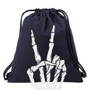 Funny Scary Halloween Skeleton Peace Hand Sign Drawstring Bag