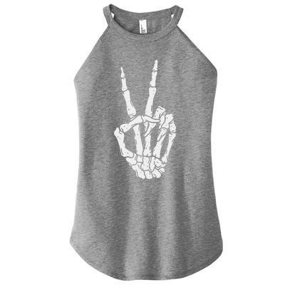 Funny Scary Halloween Skeleton Peace Hand Sign Women’s Perfect Tri Rocker Tank