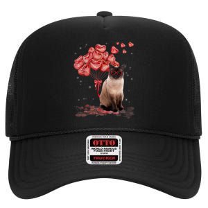 Funny Siamese Heart Valentines Day Cat Dad Mom Gift High Crown Mesh Back Trucker Hat