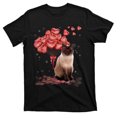 Funny Siamese Heart Valentines Day Cat Dad Mom Gift T-Shirt