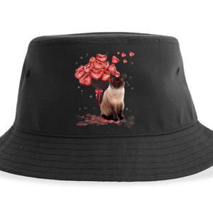 Funny Siamese Heart Valentines Day Cat Dad Mom Gift Sustainable Bucket Hat