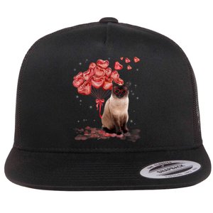 Funny Siamese Heart Valentines Day Cat Dad Mom Gift Flat Bill Trucker Hat