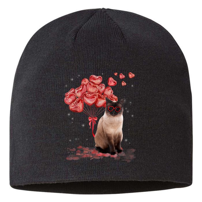 Funny Siamese Heart Valentines Day Cat Dad Mom Gift Sustainable Beanie