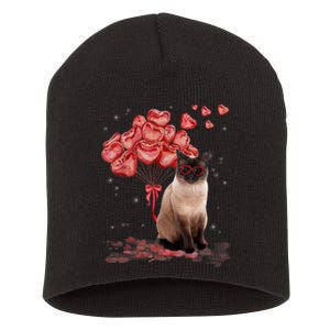 Funny Siamese Heart Valentines Day Cat Dad Mom Gift Short Acrylic Beanie