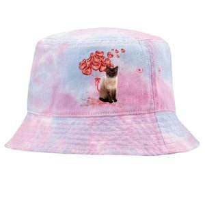 Funny Siamese Heart Valentines Day Cat Dad Mom Gift Tie-Dyed Bucket Hat