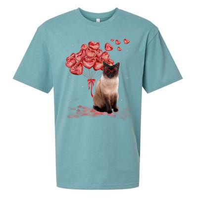 Funny Siamese Heart Valentines Day Cat Dad Mom Gift Sueded Cloud Jersey T-Shirt