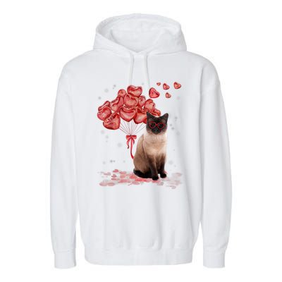 Funny Siamese Heart Valentines Day Cat Dad Mom Gift Garment-Dyed Fleece Hoodie