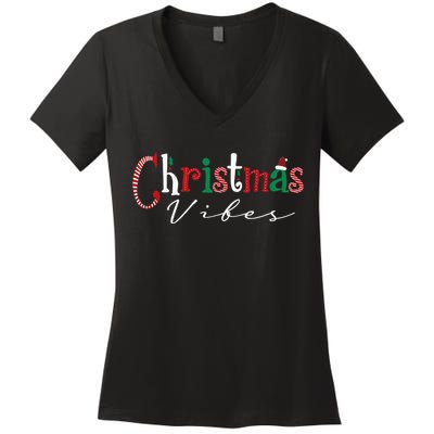 Festive Santa Hat and Holly Christmas Women's V-Neck T-Shirt