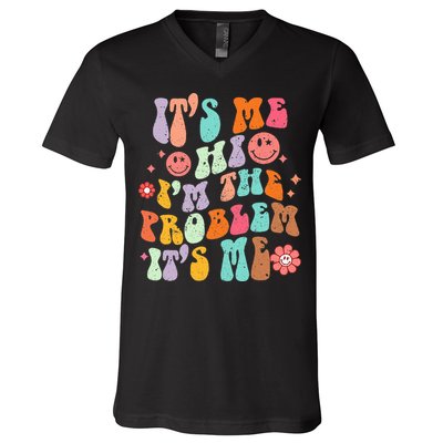 Funny Sarcasm Humor I'm A Problem Retro Groovy V-Neck T-Shirt
