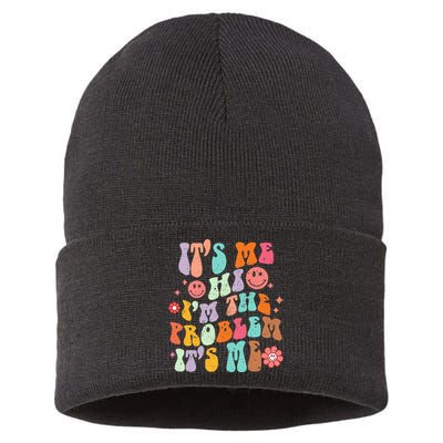 Funny Sarcasm Humor I'm A Problem Retro Groovy Sustainable Knit Beanie
