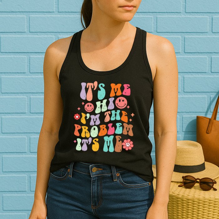 Funny Sarcasm Humor I'm A Problem Retro Groovy Womens Tank Top