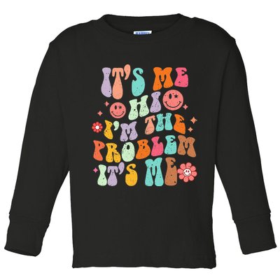Funny Sarcasm Humor I'm A Problem Retro Groovy Toddler Long Sleeve Shirt