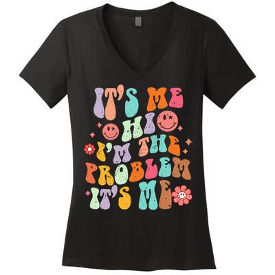 Funny Sarcasm Humor I'm A Problem Retro Groovy Women's V-Neck T-Shirt