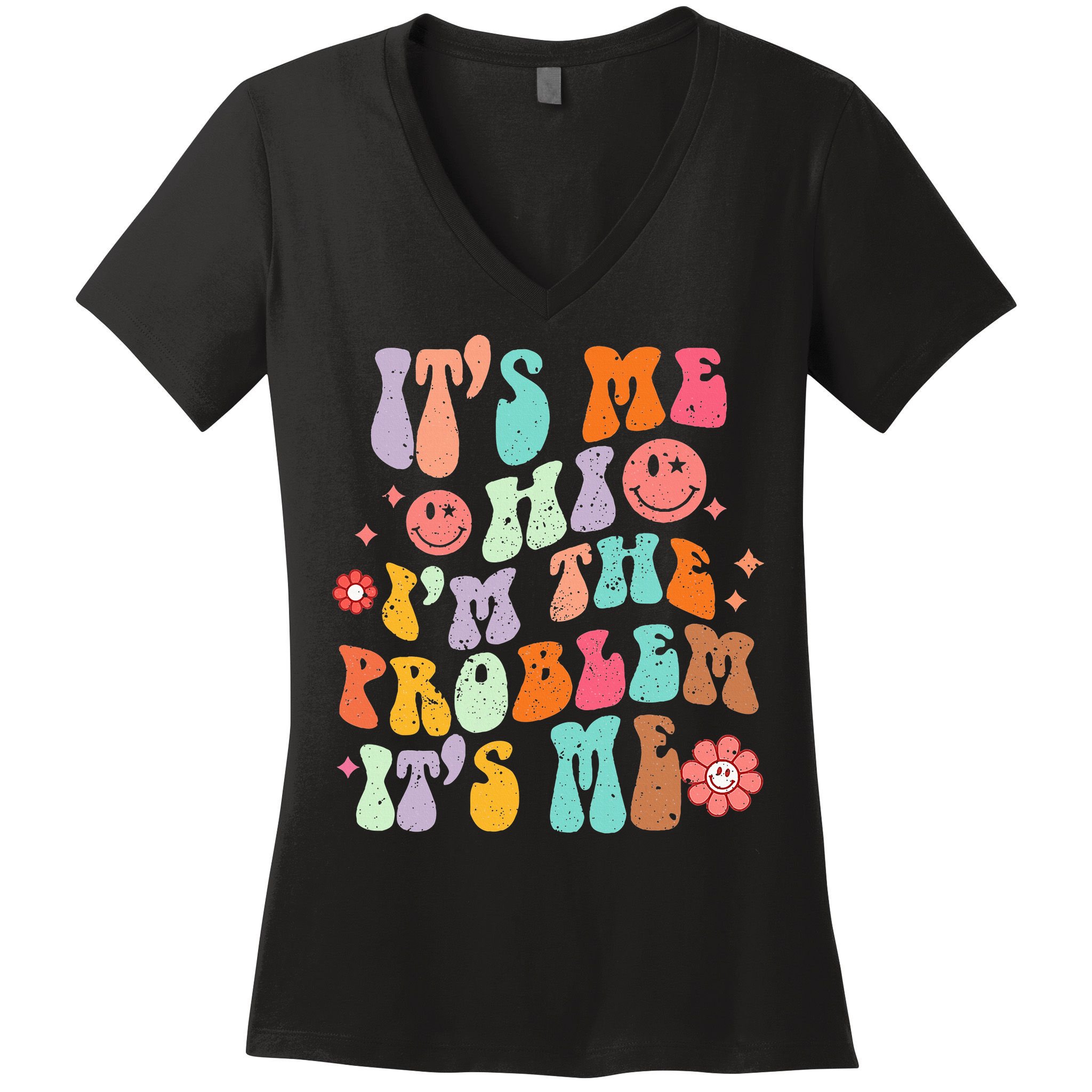 Funny Sarcasm Humor I'm A Problem Retro Groovy Women's V-Neck T-Shirt