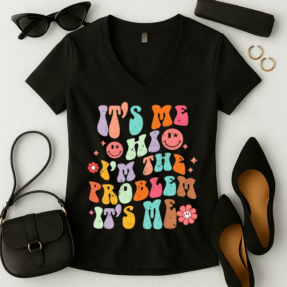 Funny Sarcasm Humor I'm A Problem Retro Groovy Women's V-Neck T-Shirt