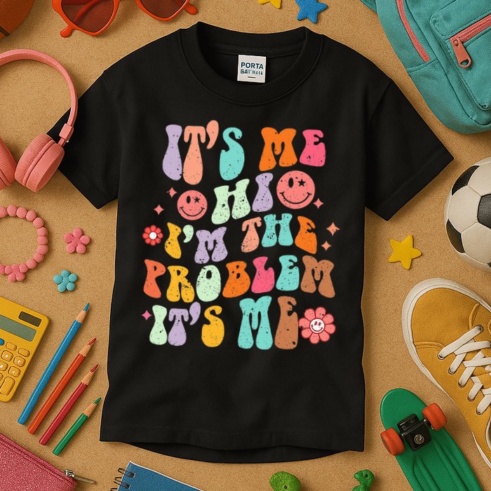 Funny Sarcasm Humor I'm A Problem Retro Groovy Kids T-Shirt