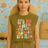 Funny Sarcasm Humor I'm A Problem Retro Groovy Garment-Dyed Women's Muscle Tee