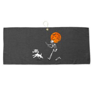 Funny Spooky Humor Halloween Skeleton Chasing Dog Large Microfiber Waffle Golf Towel