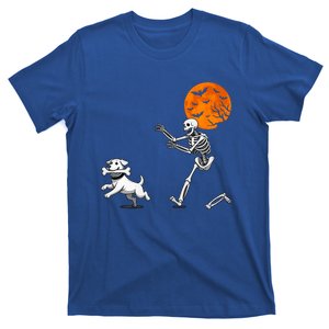 Funny Spooky Humor Halloween Skeleton Chasing Dog T-Shirt