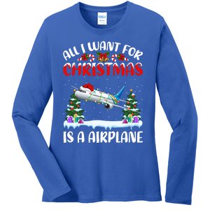 Funny Santa Hat All I Want For Christmas Is A Airplane Meaningful Gift Ladies Long Sleeve Shirt