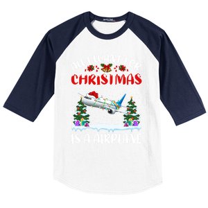 Funny Santa Hat All I Want For Christmas Is A Airplane Meaningful Gift Baseball Sleeve Shirt