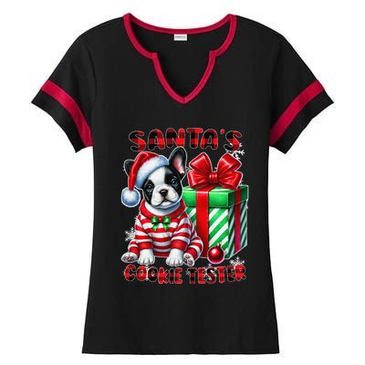 Frenchie Santa Hat & Christmas Lights Cute French Bulldog Ladies Halftime Notch Neck Tee