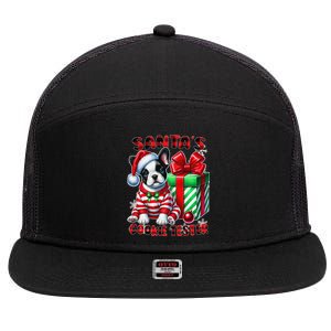 Frenchie Santa Hat & Christmas Lights Cute French Bulldog 7 Panel Mesh Trucker Snapback Hat