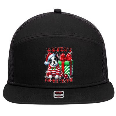 Frenchie Santa Hat & Christmas Lights Cute French Bulldog 7 Panel Mesh Trucker Snapback Hat