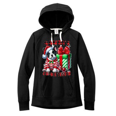 Frenchie Santa Hat & Christmas Lights Cute French Bulldog Women's Fleece Hoodie