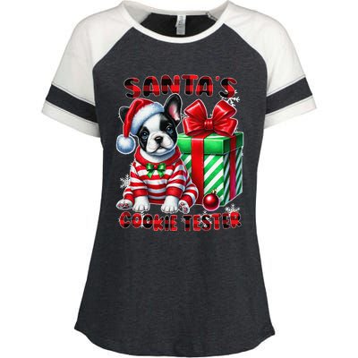 Frenchie Santa Hat & Christmas Lights Cute French Bulldog Enza Ladies Jersey Colorblock Tee