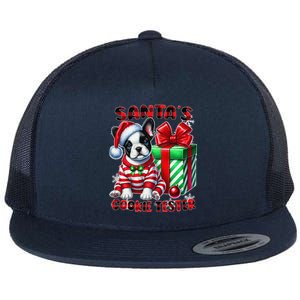 Frenchie Santa Hat & Christmas Lights Cute French Bulldog Flat Bill Trucker Hat