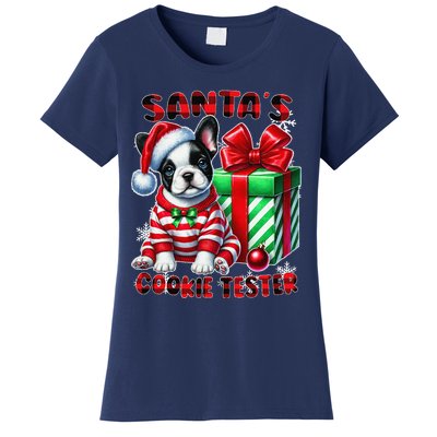 Frenchie Santa Hat & Christmas Lights Cute French Bulldog Women's T-Shirt